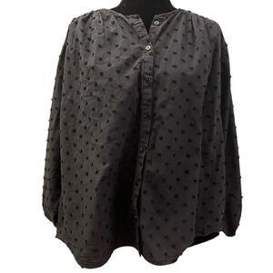 Zara Black Swiss Dot Plumtis Blouse With Voluminous‎ Sleeves Sz XXL